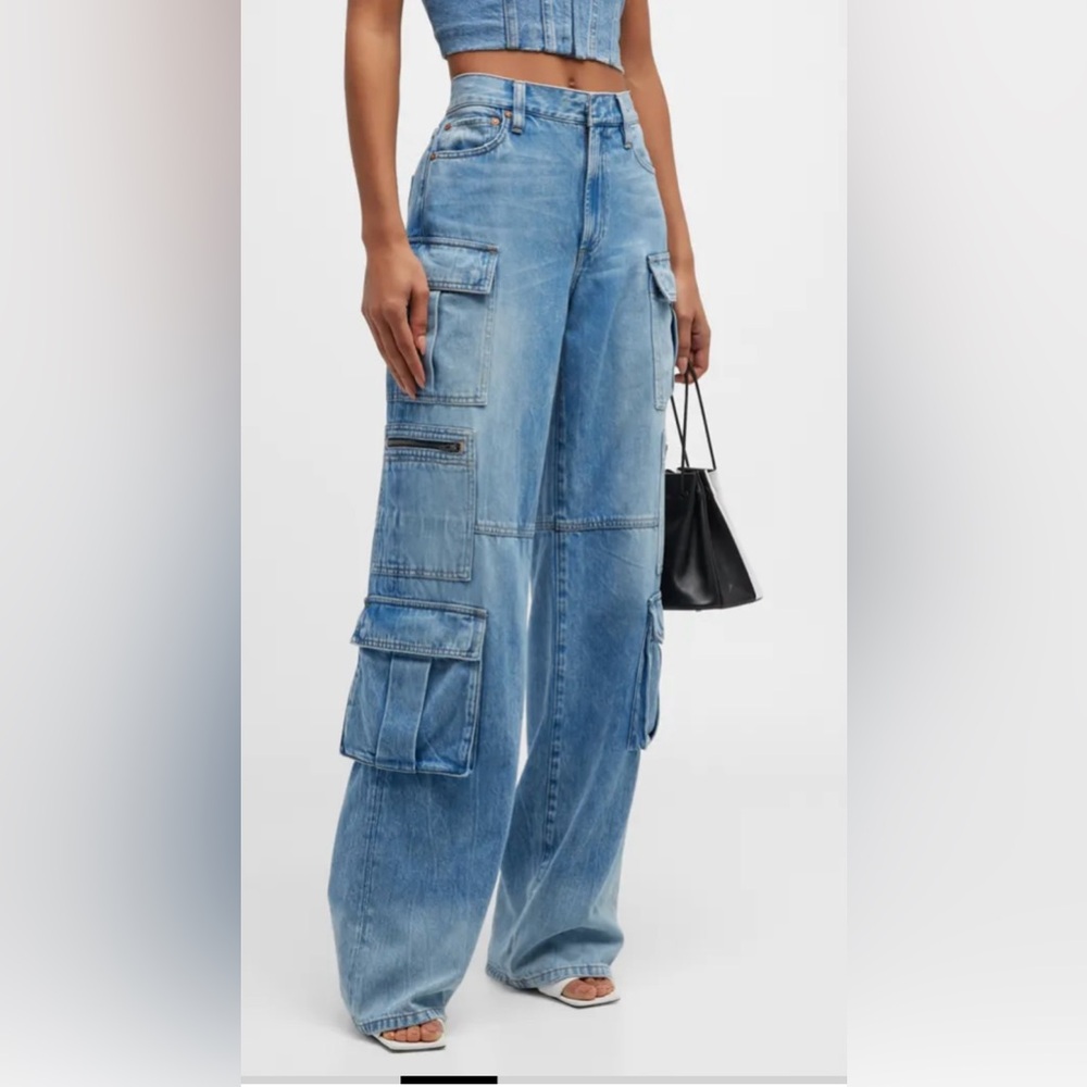 Alice + Olivia Cay Baggy Denim Cargo Pants